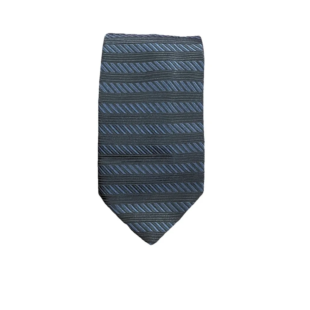 NeckTie Silk Vertical & Horizontal Stripes Blue & BLACK Color Men Tie Italy Made